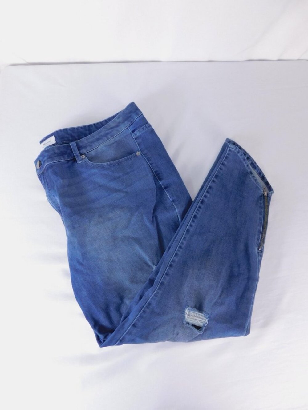 Lane Bryant Jeans Womens 20 Blue Distressed Jegging Ankle Zip Denim Pants